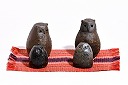 梟家族（笛・香炉・香合・水滴）図